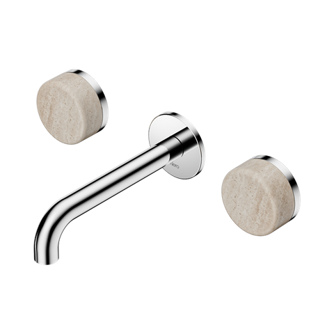 Serenity Wall Basin Set 160mm Spout With Rome Travertine Handle - Nero Serenity Collection - Chrome Finish