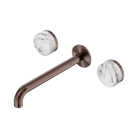 Serenity Wall Basin Set 220mm Spout With Arabescato Corchia Handle - Nero Serenity Collection - Chrome FinishBrushed Bronze Finish