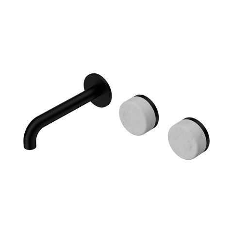 Serenity Wall Basin Set 160mm Offset Spout With Carrara Handle - Nero Serenity Collection - Chrome FinishMatte Black Finish