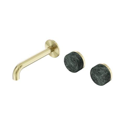 Serenity Wall Basin Set 160mm Offset Spout With Verde Alpi Handle - Nero Serenity Collection - Chrome FinishBrushed Gold Finish