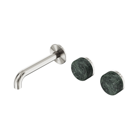 Serenity Wall Basin Set 160mm Offset Spout With Verde Alpi Handle - Nero Serenity Collection - Chrome FinishBrushed Nickel Finish