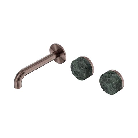 Serenity Wall Basin Set 160mm Offset Spout With Verde Alpi Handle - Nero Serenity Collection - Chrome FinishBrushed Bronze Finish