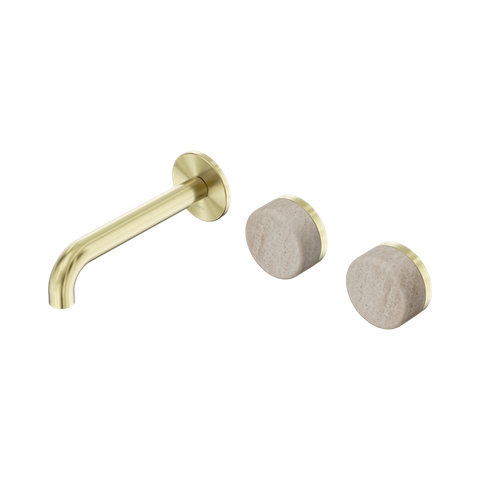 Serenity Wall Basin Set 160mm Offset Spout With Rome Travertine Handle - Nero Serenity Collection - Chrome FinishBrushed Gold Finish
