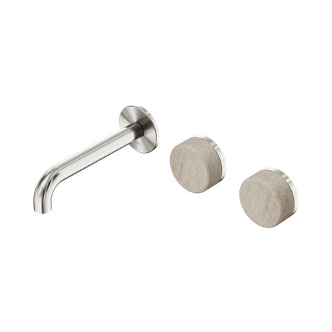 Serenity Wall Basin Set 160mm Offset Spout With Rome Travertine Handle - Nero Serenity Collection - Chrome FinishBrushed Nickel Finish