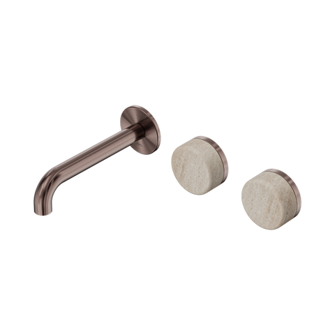 Serenity Wall Basin Set 160mm Offset Spout With Rome Travertine Handle - Nero Serenity Collection - Chrome FinishBrushed Bronze Finish