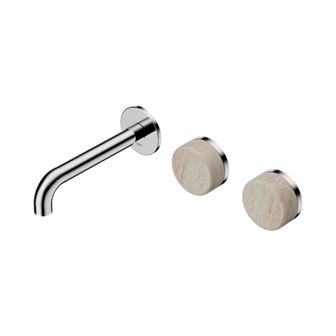 Serenity Wall Basin Set 160mm Offset Spout With Rome Travertine Handle - Nero Serenity Collection - Chrome Finish