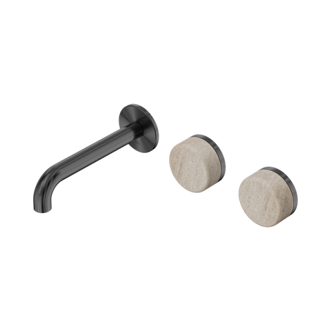 Serenity Wall Basin Set 160mm Offset Spout With Rome Travertine Handle - Nero Serenity Collection - Chrome FinishGun Metal Finish
