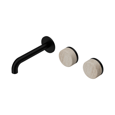 Serenity Wall Basin Set 160mm Offset Spout With Rome Travertine Handle - Nero Serenity Collection - Chrome FinishMatte Black Finish