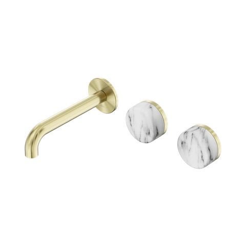 Serenity Wall Basin Set 160mm Offset Spout With Arabescato Corchia Handle - Nero Serenity Collection - Chrome FinishBrushed Gold Finish