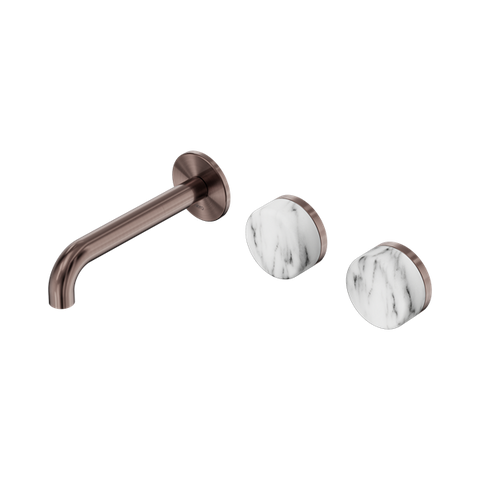 Serenity Wall Basin Set 160mm Offset Spout With Arabescato Corchia Handle - Nero Serenity Collection - Chrome FinishBrushed Bronze Finish