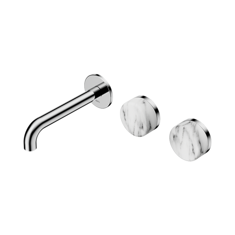 Serenity Wall Basin Set 160mm Offset Spout With Arabescato Corchia Handle - Nero Serenity Collection - Chrome Finish