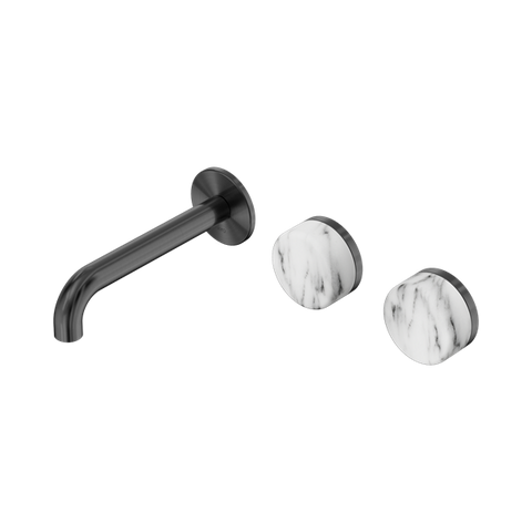 Serenity Wall Basin Set 160mm Offset Spout With Arabescato Corchia Handle - Nero Serenity Collection - Chrome FinishGun Metal Finish