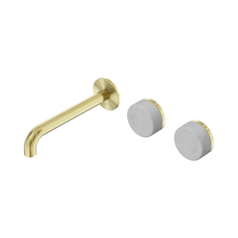 Serenity Wall Basin Set 185mm Offset Spout With Carrara Handle - Nero Serenity Collection - Chrome FinishBrushed Gold Finish