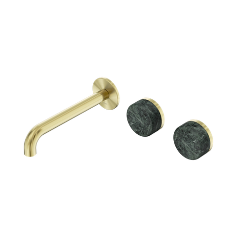 Serenity Wall Basin Set 185mm Offset Spout With Verde Alpi Handle - Nero Serenity Collection - Chrome FinishBrushed Gold Finish
