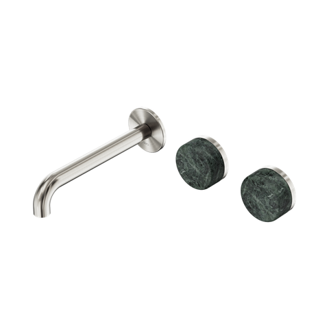 Serenity Wall Basin Set 185mm Offset Spout With Verde Alpi Handle - Nero Serenity Collection - Chrome FinishBrushed Nickel Finish