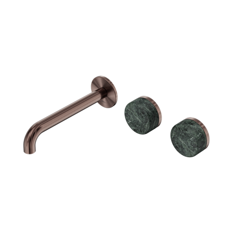Serenity Wall Basin Set 185mm Offset Spout With Verde Alpi Handle - Nero Serenity Collection - Chrome FinishBrushed Bronze Finish