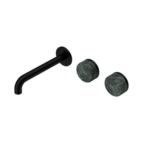 Serenity Wall Basin Set 185mm Offset Spout With Verde Alpi Handle - Nero Serenity Collection - Chrome FinishMatte Black Finish