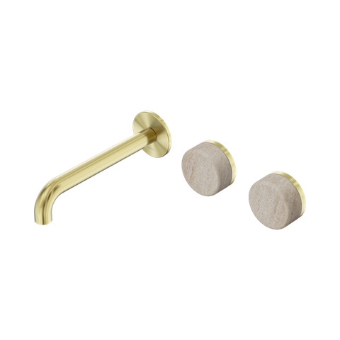 Serenity Wall Basin Set 185mm Offset Spout With Rome Travertine Handle - Nero Serenity Collection - Chrome FinishBrushed Gold Finish