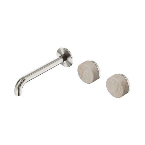 Serenity Wall Basin Set 185mm Offset Spout With Rome Travertine Handle - Nero Serenity Collection - Chrome FinishBrushed Nickel Finish