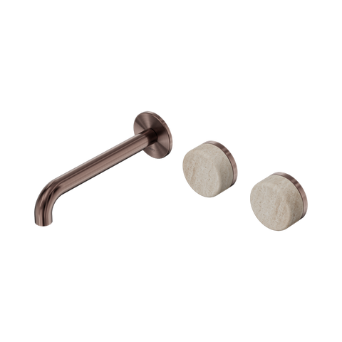 Serenity Wall Basin Set 185mm Offset Spout With Rome Travertine Handle - Nero Serenity Collection - Chrome FinishBrushed Bronze Finish