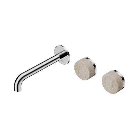 Serenity Wall Basin Set 185mm Offset Spout With Rome Travertine Handle - Nero Serenity Collection - Chrome Finish