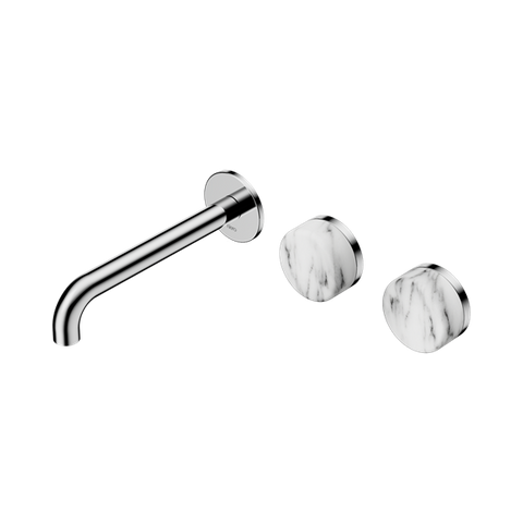 Serenity Wall Basin Set 185mm Offset Spout With Arabescato Corchia Handle - Nero Serenity Collection - Chrome Finish