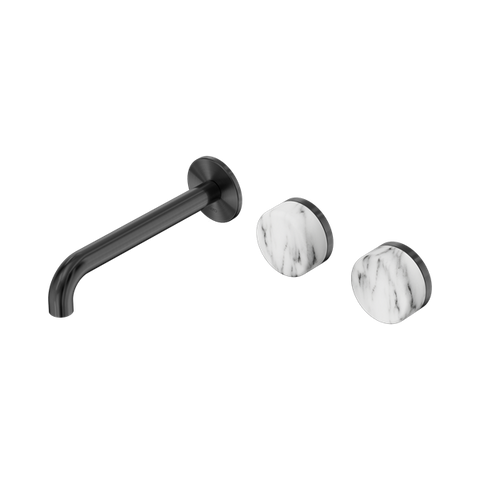 Serenity Wall Basin Set 185mm Offset Spout With Arabescato Corchia Handle - Nero Serenity Collection - Chrome FinishGun Metal Finish