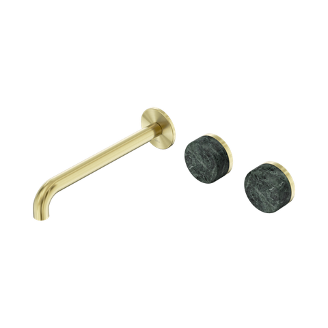 Serenity Wall Basin Set 220mm Offset Spout With Verde Alpi Handle - Nero Serenity Collection - Chrome FinishBrushed Gold Finish