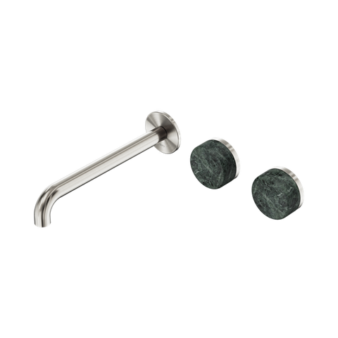 Serenity Wall Basin Set 220mm Offset Spout With Verde Alpi Handle - Nero Serenity Collection - Chrome FinishBrushed Nickel Finish