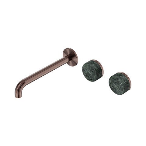 Serenity Wall Basin Set 220mm Offset Spout With Verde Alpi Handle - Nero Serenity Collection - Chrome FinishBrushed Bronze Finish