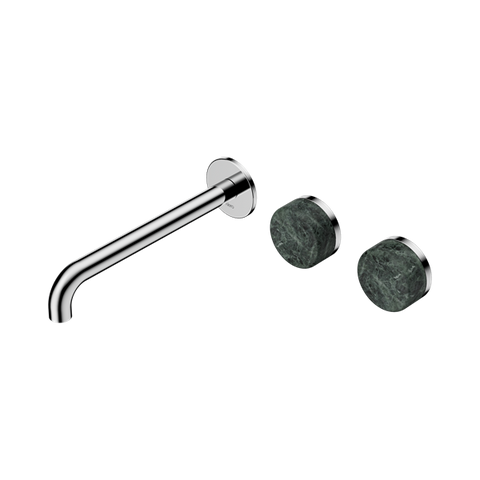 Serenity Wall Basin Set 220mm Offset Spout With Verde Alpi Handle - Nero Serenity Collection - Chrome Finish