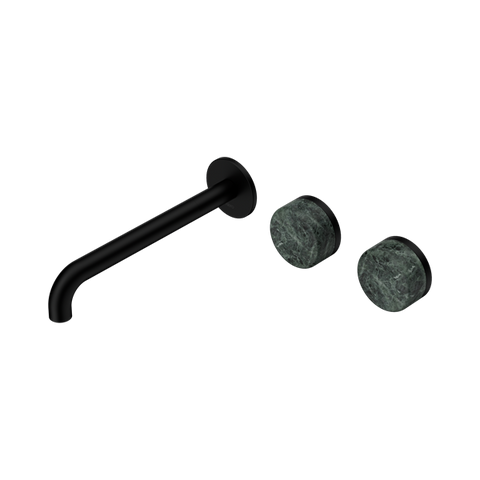 Serenity Wall Basin Set 220mm Offset Spout With Verde Alpi Handle - Nero Serenity Collection - Chrome FinishMatte Black Finish