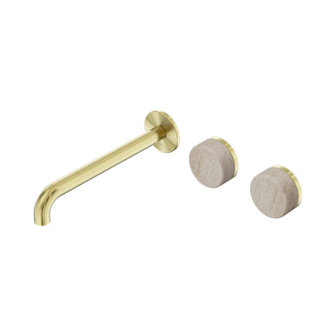 Serenity Wall Basin Set 220mm Offset Spout With Rome Travertine Handle - Nero Serenity Collection - Chrome FinishBrushed Gold Finish