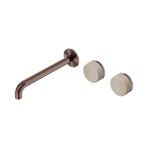 Serenity Wall Basin Set 220mm Offset Spout With Rome Travertine Handle - Nero Serenity Collection - Chrome FinishBrushed Bronze Finish