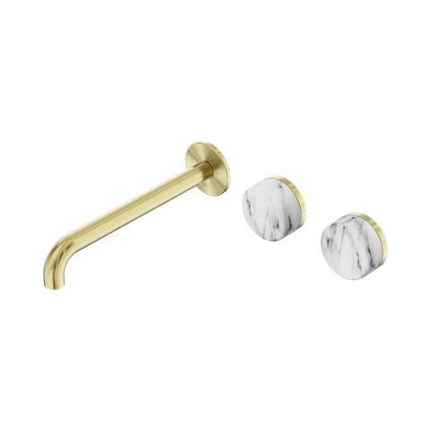 Serenity Wall Basin Set 220mm Offset Spout With Arabescato Corchia Handle - Nero Serenity Collection - Chrome FinishBrushed Gold Finish