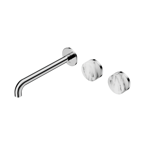 Serenity Wall Basin Set 220mm Offset Spout With Arabescato Corchia Handle - Nero Serenity Collection - Chrome Finish