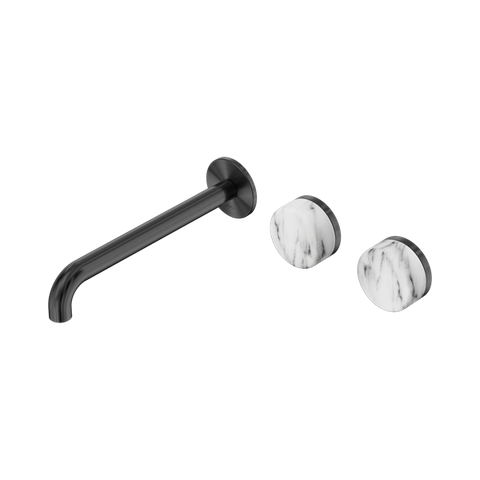 Serenity Wall Basin Set 220mm Offset Spout With Arabescato Corchia Handle - Nero Serenity Collection - Chrome FinishGun Metal Finish