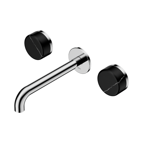 Serenity Wall Basin Set 185mm Spout With Marquina Black Handle - Nero Serenity Collection - Chrome Finish