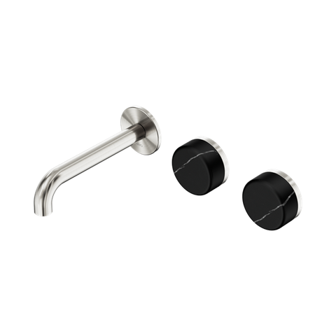 Serenity Wall Basin Set 160mm Offset Spout With Marquina Black Handle - Nero Serenity Collection - Chrome FinishBrushed Nickel Finish