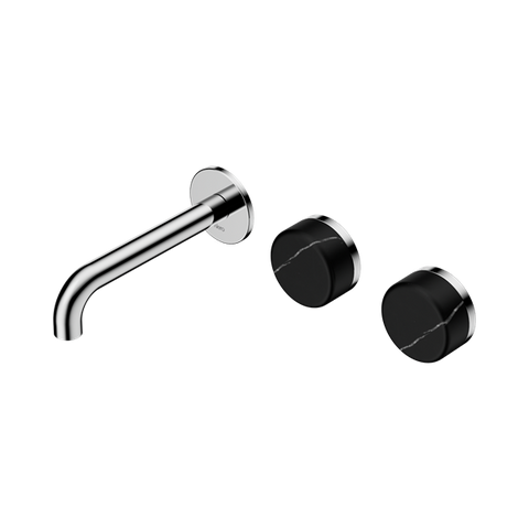 Serenity Wall Basin Set 160mm Offset Spout With Marquina Black Handle - Nero Serenity Collection - Chrome Finish