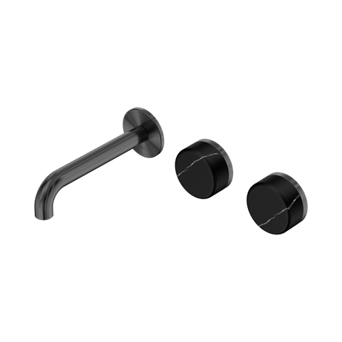 Serenity Wall Basin Set 160mm Offset Spout With Marquina Black Handle - Nero Serenity Collection - Chrome FinishGun Metal Finish