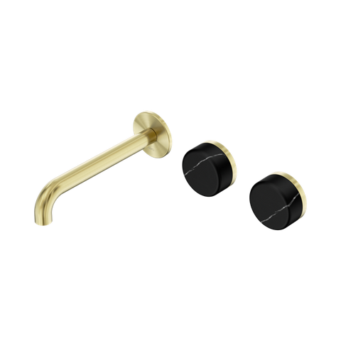Serenity Wall Basin Set 185mm Offset Spout With Marquina Black Handle - Nero Serenity Collection - Chrome FinishBrushed Gold Finish