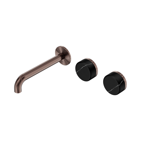 Serenity Wall Basin Set 185mm Offset Spout With Marquina Black Handle - Nero Serenity Collection - Chrome FinishBrushed Bronze Finish