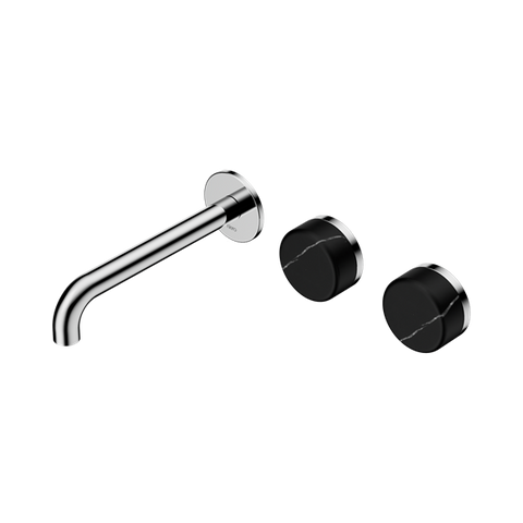 Serenity Wall Basin Set 185mm Offset Spout With Marquina Black Handle - Nero Serenity Collection - Chrome Finish