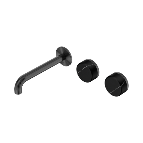 Serenity Wall Basin Set 185mm Offset Spout With Marquina Black Handle - Nero Serenity Collection - Chrome FinishGun Metal Finish