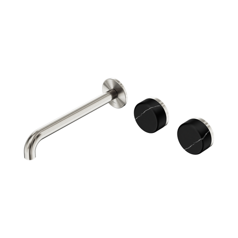 Serenity Wall Basin Set 220mm Offset Spout With Marquina Black Handle - Nero Serenity Collection - Chrome FinishBrushed Nickel Finish