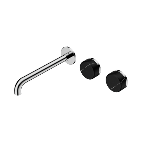 Serenity Wall Basin Set 220mm Offset Spout With Marquina Black Handle - Nero Serenity Collection - Chrome Finish