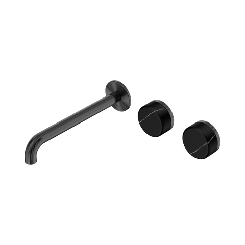 Serenity Wall Basin Set 220mm Offset Spout With Marquina Black Handle - Nero Serenity Collection - Chrome FinishGun Metal Finish