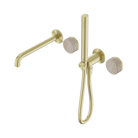 Serenity Progressive Shower System With Spout With Rome Travertine Handle And Slim Shower - Nero Serenity Collection - Chrome FinishBrushed Gold Finish