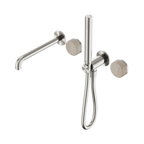 Serenity Progressive Shower System With Spout With Rome Travertine Handle And Slim Shower - Nero Serenity Collection - Chrome FinishBrushed Nickel Finish